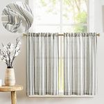 TOPICK Kitchen Curtains Linen Striped Cafe Curtains 24 Inch Drop Small Window Translucent Curtains Ticking Stripe Light Filtering Curtains for Farmhouse Bathroom Laundry 2 Panels Black Stripe