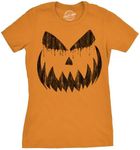 Crazy Dog T-shirts Womens Weeping Wendell Pumpkin T Shirt Funny Halloween Jack O Lantern Horrifying Smile Tee for Ladies (Orange - WENDELL) - S