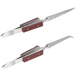 2Pcs Tweezer, Fixed Jewelry Soldering Pointed Straight Curved Tip DIY Craft Tool Cross Fiber Grip Soldering Tweezers Set