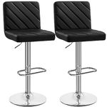 Yaheetech Modern Bar Stools Set Height Adjustable Swivel Kitchen Stool Upholstered Bar Chairs with Backrest Footrest for Home Kitchen Bar Black