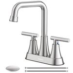 Bathroom Sink Faucet, Hurran 4 inch Brushed Nickel Bathroom Faucets for Sink 3 Hole with Pop-up Drain and Supply Lines, Stainless Steel 2-Handle Centerset Faucet for Bathroom Sink Vanity RV Restroom