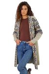Roman Originals Women Cardigan - Ladies Longline Coatigan Tassel Open Front Cardi Winter Autumn Casual Textured Edge to Edge Yarn Patterned Comfy Work Going Out - Natural Sky Blue - Size 14