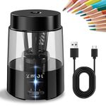 ZMOL Electric Pencil Sharpener,Professional Automatic Pencil Sharpener with Container, Auto Stop, Rechargeable Sharpeners for Colored Pencils(6-8mm), Classroom/Office/Home/Black