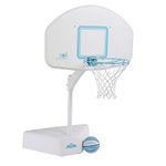 Dunn-Rite Splash & Shoot Outdoor Adjustable Height Swimming Pool Basketball Hoop w/Ball, Base, & 18 Inch Stainless Steel Rim for Adults & Kids, White