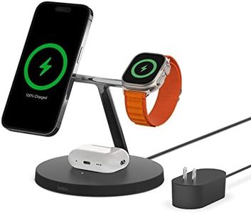 Belkin MagSafe Charger, 3-in-1 Wireless Charging Stand, 2ND GEN, 33% Faster for Apple Watch, iPhone 16, iPhone 15, iPhone 14 Series, AirPods - MagSafe Charging Station for Multiple Devices - Black