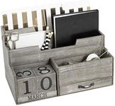 BLU MONACO Wooden Mail Organizer Desktop with Block Calendar - Mail Sorter Countertop Organizer - Desk Decorations for Women Office (Dark Wood)