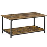 HOMCOM Industrial Coffee Table, 2-Tier Center Table with Storage Shelf, Wood Look Accent Furniture with Metal Frame for Living Room, 39.4" x 21.3" x 18", Rustic Brown