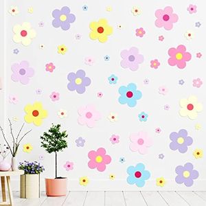 HOTOP 128 Pcs Y2K Room Decor Cute Flowers Wall Decal Aesthetic Preppy Art Peel and Stick Retro Stickers for Girl Teen Home Dorm Bedroom Decoration (Preppy) Orange,Blue,Green,Pink,Purple