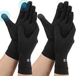 2 Pairs Compression Full Finger Arthritis Gloves, Copper Glove with Touch Screen Fingers for Everyday Support, Hand Joint Pain, Carpal Tunnel, Tendonitis, Trigger Finger, Fit for Men & Women (Medium)