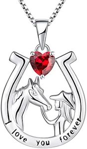 YL Collar de Herradura de Plata de Ley 925 Julio Piedra Natal Rubí Joyas con Colgante de Caballo para Mujer y Novia