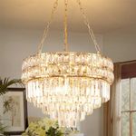 AOOCHOK Modern Crystal Chandelier Gold Finish Light Fixture, Round Crystal Pendant Light Hanging Lamp, for Living Room, Dining Room, Restaurant, E14 x 11, Ø55cm