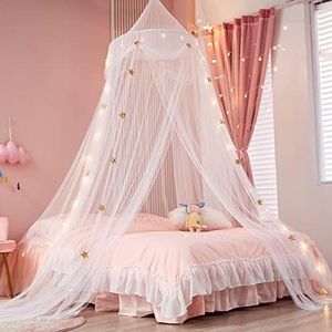 Nattey Comfort Blue Star Lace Net Bed Canopy Curtain (White Star)