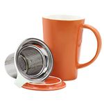 TOSSOW Ceramics Tea Mug with Infuser and Lid, Ceramic Tea Brewing Cup with Infuser Basket and Lid for Steeping, Loose Leaf Tea Maker, 14 OZ,Carrot