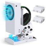 Charger Stand for Xbox Series S with Cooling Fan,MENEEA Vertical Charging Dock Station Accessories for Xbox Series S with 2 x 1400mAh Rechargeable Battery & Cover & Earphone Bracket(White)