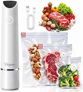 Vieyorn 60kPa Compact Food Vacuum Sealer Kit with 30 Reusable Bags-10S/M/L | Minimalist 60kPa Precision 8X Freshness USB Rechargeable Detachable Water Tank Portable for Meal Prep, Food Storage