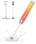 Maestri House Rechargeable Milk Frother, Handheld Electric Foam Maker Waterproof Detachable Stainless Steel Whisk Drink Mixer Foamer with Stand, 2 Whisks for Lattes, Cappuccino (Gradient Orange)