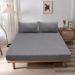 Ciel Home Wrinkle and Iron Free Cotton Feel Polyester Jersey (Soft T-Shirt Fabric)- Fitted Bed Sheet Set with 2 Pillow Covers - Fits Up to 6" Mattress- (78" X 60" Queen, Grey & Coffee Stripes Melange)