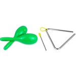 Tiger Full Size Plastic Maracas - Green Pair & TIGER TRI7-2-MT 6" Triangle Instrument with Beater