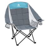 CampNacht Outdoor Camping Lawn Chair, Oversized Padded Chair for Adults with Cup Holders, Portable Lightweight Folding Chair for Outside with Carry Bag for Camping, Hiking, Grey, 1 Pack