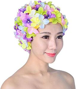 Cuffia da nuoto da donna, stile rétro, traspirante, con fiori, cuffia da bagno, Multicolore, Taglia unica