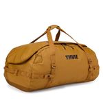 Thule Chasm 90L Duffel Bag, Durable Water-Resistant Recycled Materials, Wide Mouth Opening, Removable Backpack Straps, Zipper Pockets for Organization, Compression Straps - Golden Brown