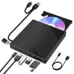 7 in 1 External CD DVD Drive for laptop Windows 11 10, USB 3.0 and Type-C Portable CD DVD +/-RW ROM Drive Reader Burner Rewriter with SD/TF Slot,4 USB & USB-C Port, Slim DVD Player for Linux, Mac OS