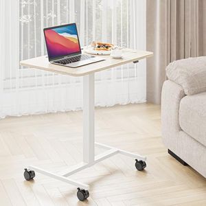 Dripex Mobile Standing Desk, 72 × 48 cm Small Height Adjustable Sit to Stand Laptop Desk, Rolling Compact Computer Desk on Wheels, Pneumatic Computer Workstation for Home Office(Oak)
