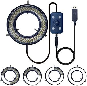 UPWTKIM Microscope Light LED Ring Illuminator, USB 144 LEDs with 4 Lighting Zone Adjustable for Industry Digital Monocular Binocular Trinocular Stereo Microscope Camera