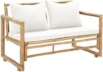 vidaXL Durable Bamboo Garden Sofa - 2 Seater Outdoor Courtyard Bench with Removable Cushions - Brown Cream