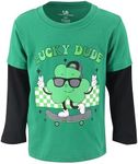 Unique Baby Boys Layered Long Sleeve St Patricks Day Shirt for Toddler and Big Kids (12Y, Lucky Clover Dude)