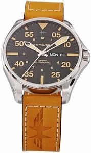 Hamilton H64725531 H64725531 Pilot Day Date Auto Khaki Aviation Black Dial Stainless Steel Sapphire Glass Automatic 1.8 inches (46 mm) Swiss Brand Watch Wristwatch, Brown, Black