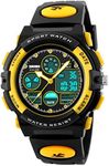 Kids Analog Digital Electronic Sports Watches Multifunctional Military Time Dual Time Alarm Stopwatch Day Date Quartz 50M Waterproof LED Watch (Yellow)