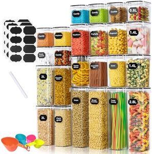 Cinnani Boite de Rangement Cuisine Lot de 24, Bocaux Hermetiques Alimentaires en Plastique Scellée avec Couvercle, sans BPA pour Stocker les Cereales Pâtes Farine Nourriture pour Animaux de Compagnie