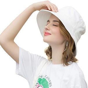 SOMALER Womens Cotton Wide Brim Sun Hats UPF50+ UV Packable Beach Hat Summer Bucket Cap for Travel, Small-White, One Size