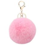 Auranso Pom Pom Fluffy Keyring Plush Charm Ring Faux Fur Bag Pendant Keychain Nude Pink