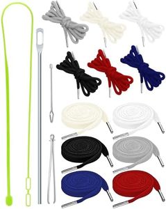 FIVEIZERO 16pcs Drawstring Cord Kit-12pcs Hoodie Strings (Flat & Round,6 Basic Universal Colors) with Drawstring Threader Tools,Bodkin,Rope Threader–Draw String Replacement for Pants,Shorts,Shoes