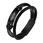 U7 Black Personalised Bracelet For Men Boys Leather Braided Wax Cord Bangle Bracelets