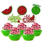 Gyufise 30Pcs Watermelon Cupcake Toppers Glitter Sweet Summer Tropical Fruit Themed Cupcake Picks for Watermelon Theme Baby Shower Kids Birthday Party Cake Decorations