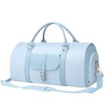 BOLOSTA Garment Duffle Bags for Travel with Shoe Compartment Convertible Carry On Garment Bag for Women PU Leather 2 in 1 Suit Bag for Hanging Clothes Long Dresses Birthday Day Gift for Her (Blue)