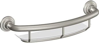 Moen LR2356DBN Safety 16-Inch Screw-in Curved Bathroom Grab Bar with Built-in Shelf, Brushed Nickel