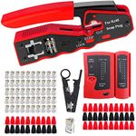 MAYLINE RJ45 RJ12 Crimp Network Tool kit, CAT5 CAT6 Stripper Cable Crimping Tool, Professional LAN Cable Tester, Ethernet Crimper kit&RJ45 Crimp Repair Tool with Connectors(Red)