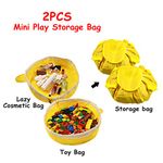 Toy Storage Bag and Play Mat Bag for Kids - 2 PCS Mini Toy Storage Container by Drawstring Portable Toy Storage Organizer Bag