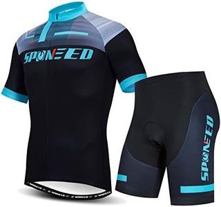 sponeed Cycling Jersey Short Sleeve Men MTB Bike Clothing Road Bicycle Shorts Padded, Black Blue, XX-Large