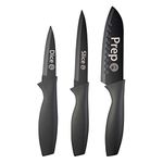 MasterChef Knife Set of 3 For Kitchen (Chef, Paring & Utility) Professional, Extra Sharp, Stainless Steel Blades With Non Stick Coating & Soft Touch Grip, Essential Collection 3 Piece, Black