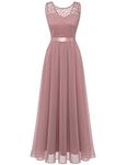 BeryLove Women's Boat Neck Wedding Dress Sleeveless Bridesmaid Evening Party Maxi Dress,Vintage Lace Patchwork A Line Flared Party Dress Work/Prom/Formal/Christmas/Wedding 7025 Blush 3XL