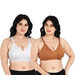 CINOON Full Support Minimizer Cotton Bra for Women, Everyday T-Shirt Pushup Heavy Breast | Bust Plus Size Bra (B, White Mustard, 36)