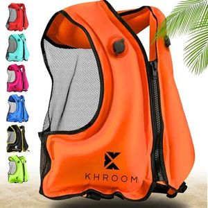 Khroom Inflatable Snorkel Vest for Adults and Teenagers | 60"-75" Height | 90-220 lbs | V2 2025 Model | Buoyancy Jacket for Snorkeling and SUP - Snorkel Vest, Buoyancy Aid (V2 Orange)