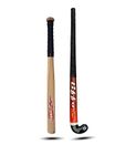 Liffo® Wooden Baseball bat Heavy Duty with Hockey Stick (Red)