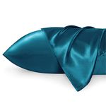 Bedsure Satin Pillow Case Standard 2 Pack - Teal Pillowcase for Hair and Skin 20x26 Inches Satin Pillow Covers with Envelope Closure