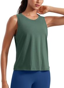 CRZ YOGA Women's Pima Cotton Sleeveless Loose Tank Tops Exercise Gym Yoga Tops Athletic Shirts Graphite Green Small